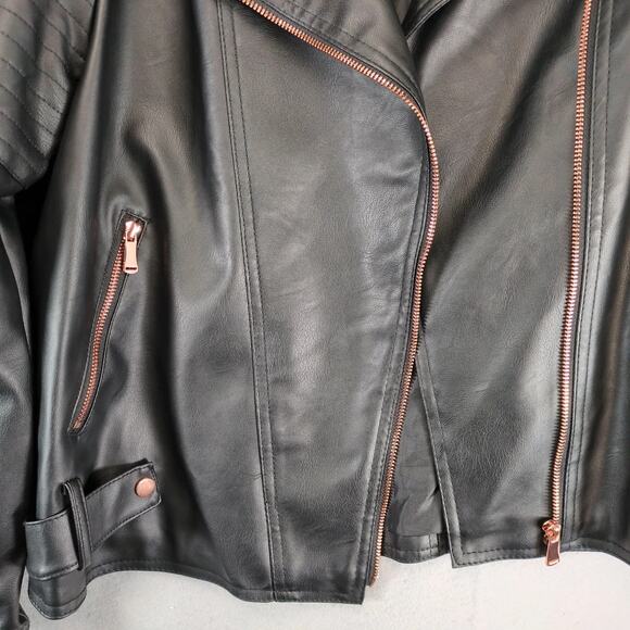 Miss London Black Label Faux Leather Jacket Women's Plus 2X Copper Zippers Biker - Picture 4 of 10